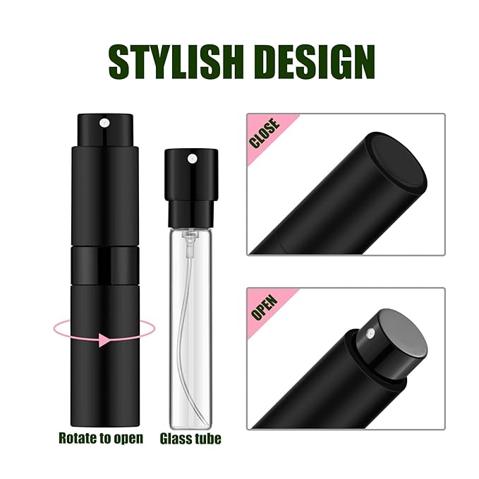 2 PCS/8ml Portable Mini Perfume Atomizer bottles, Empty Refillable Spray Bottle with 3 Types of Refill Tools, Pocket Travel Perfume Sample Bottles(Matte Black)