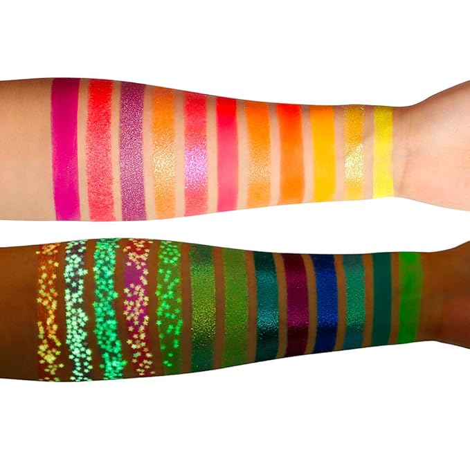 DE'LANCI Neon Eyeshadow Palette Glow in the Dark, Aurora Glow Eyeshadow Pallets Stage, Halloween Christmas Makeup Kit UV Blacklight Matte and Glitter Fluorescent Eye Shadows Highly Pigment