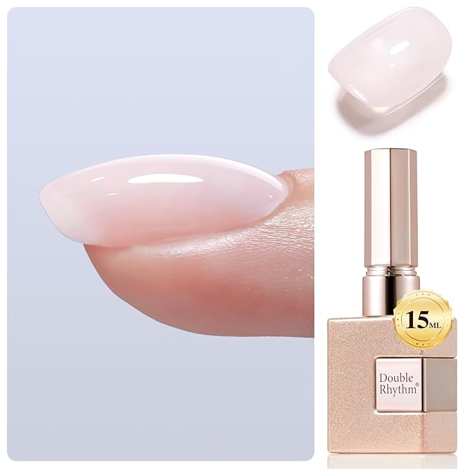Double Rhythm 0.52 Oz Rubber Gel Polish Nail Strengthener Builder in a Bottle for Thickening Extension Hard Structure Glue (Nude Pink 8 in 1-3)