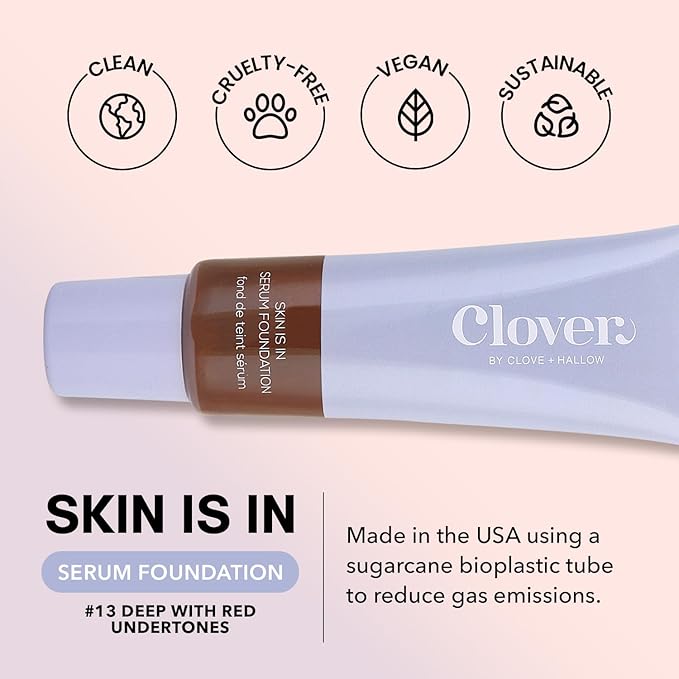 Clover Skin Is In Serum Foundation | Hydrating Face Serum, Lightweight Foundation, Cruelty-Free & Vegan | With Squalane And Sunflower Seed Wax | 30 ml - Shade 13 (Deep)
