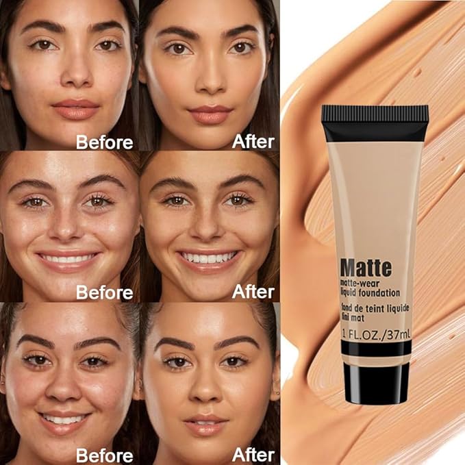 1 Pack Liquid Foundation Cream for Face Makeup,Durable Full Coverage Matte Concealer Make Up,Oil Control & Waterproof Base Primer -1 Fl.Oz-BEIGE 6#