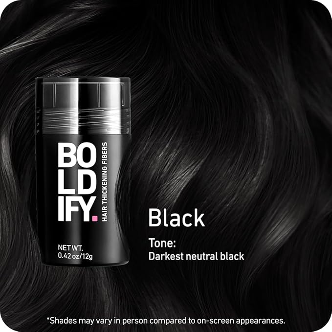 BOLDIFY Hair Fibers (12g) - Fill In Thinning and Fine Hair for an Instantly Fuller, Thicker Look - 14 Shades for Women & Men - Black