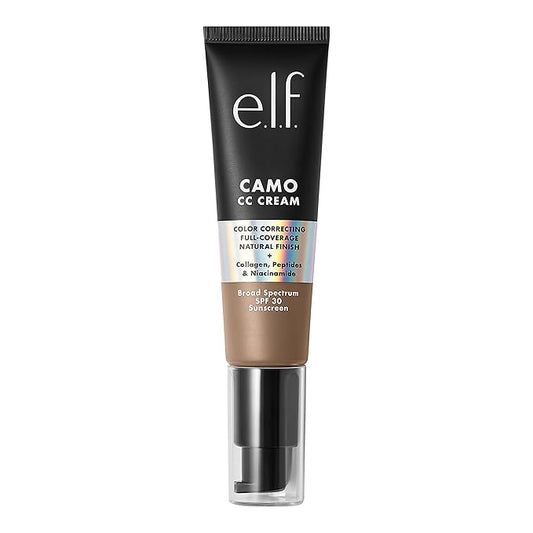 e.l.f. Camo CC Cream, Color Correcting Medium-To-Full Coverage Foundation with SPF 30, Deep 500 W, 1.05 Oz (30g)