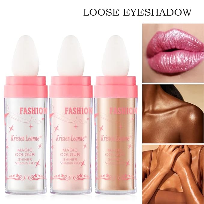 AKARY Shimmer Highlighter Powder, Fairy Polvo De Hadas Highlighter Powder & Blush Stick, Instant Glow Luminizer Duo, Glitter Body Face Hair High Gloss Stick, Sparkle Smudge-Proof Highlighter Stick Party Makeup (C-#03)