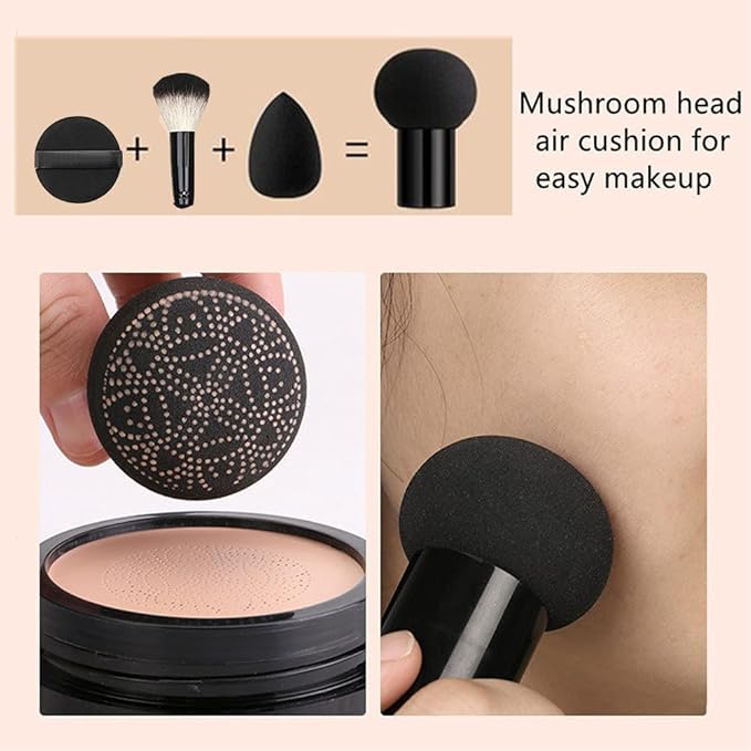 Air Cushion CC Cream Mushroom Head Foundation Air Cushion BB Cream Concealer Moisturizing Brighten Makeup Long Lasting Waterproof-Natural 2Pack