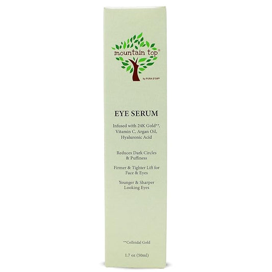 MOUNTAIN TOP Eye Serum Infused with 24K Gold, Vitamin C, Argan Oil, Hyaluronic Acid - For a Tighter Lift and Reduction in Appearance of Wrinkles, Fine Lines, and Dark Circles (1.7oz)