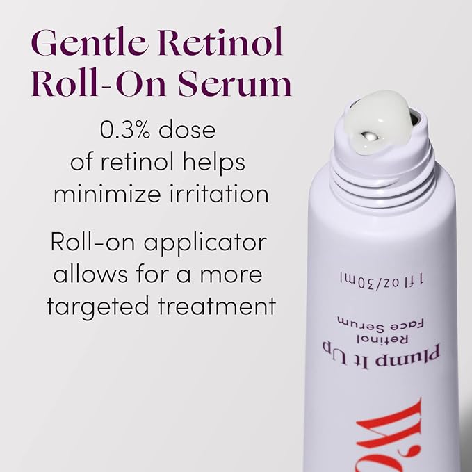Womaness Plump It Up Retinol Serum – Roll-On Hydrating Face Serum for Women w/ Hyaluronic Acid & Collagen Boosting Retinol – Anti Aging for Fine Lines, Wrinkles & Smoothing Ceramide NG Skincare (30ml)