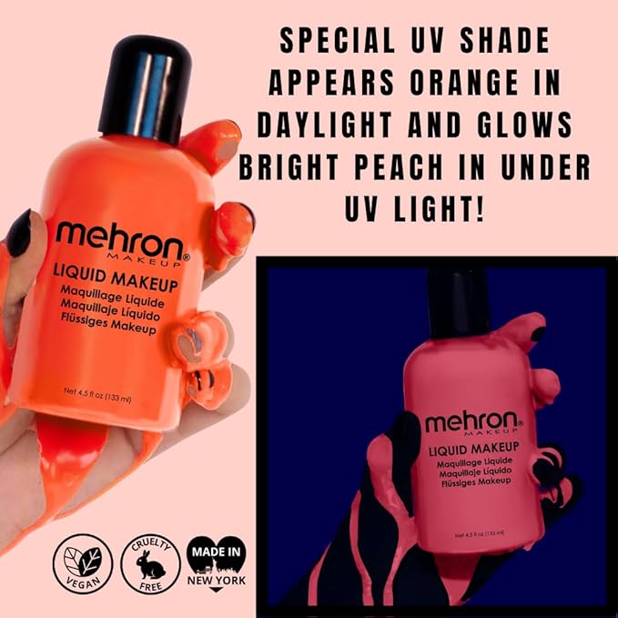 Mehron Makeup Liquid Makeup | Face Paint and Body Paint Perfect for Halloween, Cosplay I Air Brush Compatible 4.5 oz (133 ml) (Glow Orange)