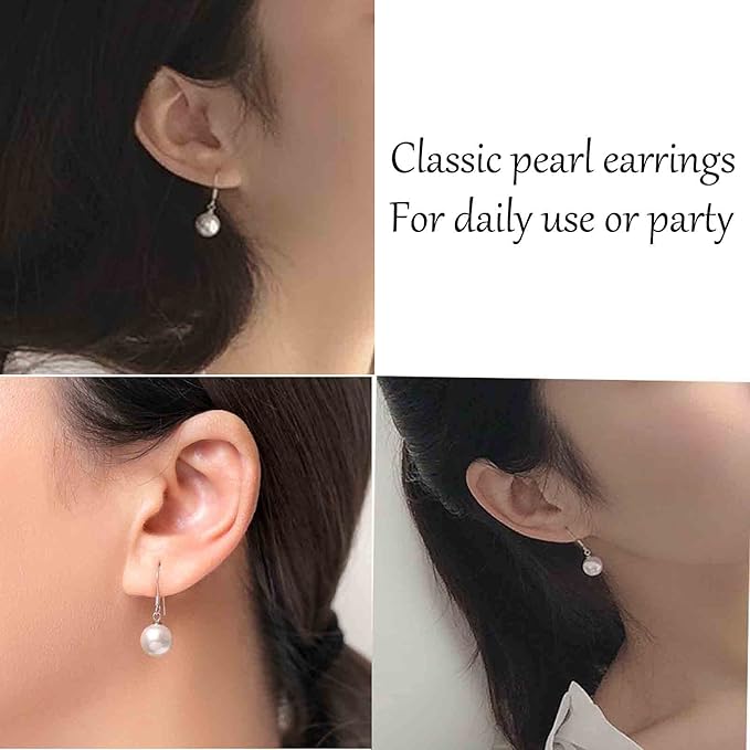 Boho Pearl Hook Earrings Freshwater Pearl Drop Earrings Silver Round Dangle Earrings Bridal Earrings Jewelry for Women and Girls Bridesmaid Gifts