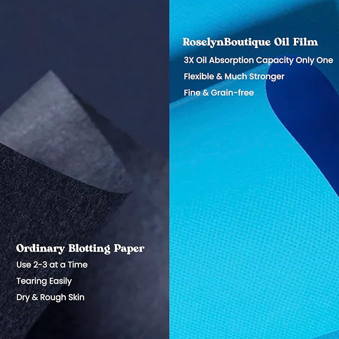 ROSELYNBOUTIQUE Oil Blotting Sheets for Face - Organic Premium Flexible Silky Blotting Sheets Instant Oil-Absorbing Remove Excess Oil & Shine Oil Control Films (50)