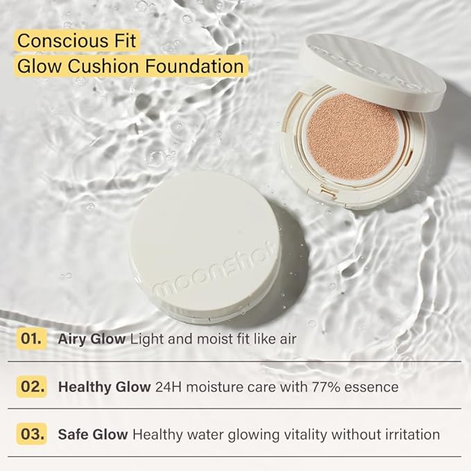 MOONSHOT KOREA Conscious Fit Cushion Foundation Medium Coverage, Long-Lasting & Buildable Foundation For A Smooth, Satin Finish, Vegan & Cruelty-Free,k-beauty (15N Cosmic Cream)