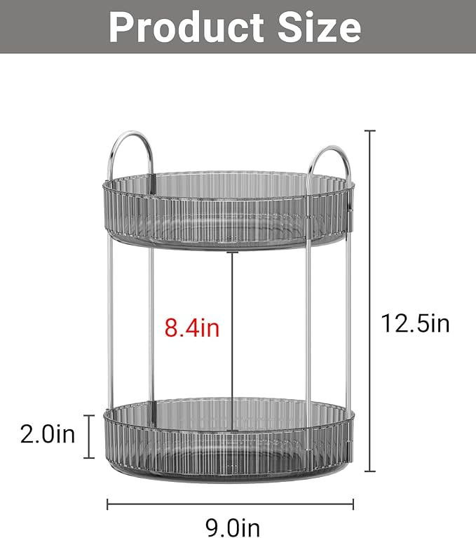 360 Rotating Makeup Organizer for Vanity,Bathroom Countertop Organizer,Spinning Perfume Organizer&Vanity Organizer(Grey-2 Tier)