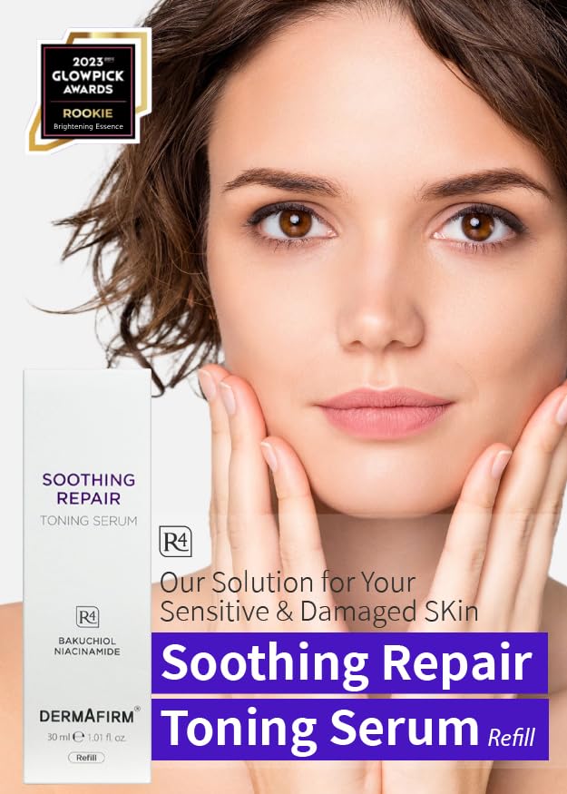 [Refill] DERMAFIRM Soothing Repair Toning Serum R4 - Korean Bakuchiol Retinol Niacinamide & Peptide Face Serum for Wrinkles - Calming, Moisturizing & Correcting- Paraben-Free, Cruelty-Free, 1.01 fl oz