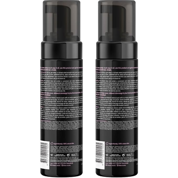 b.tan Ultra Dark Self Tanner Mousse Bundle | I Want The Darkest Tan Possible - Fast, 1 Hour Express Sunless Tanning Foam, Golden Bronzing Glow, Face & Body, No Fake Tan Smell, 6.7 Fl Oz, Pack of 2