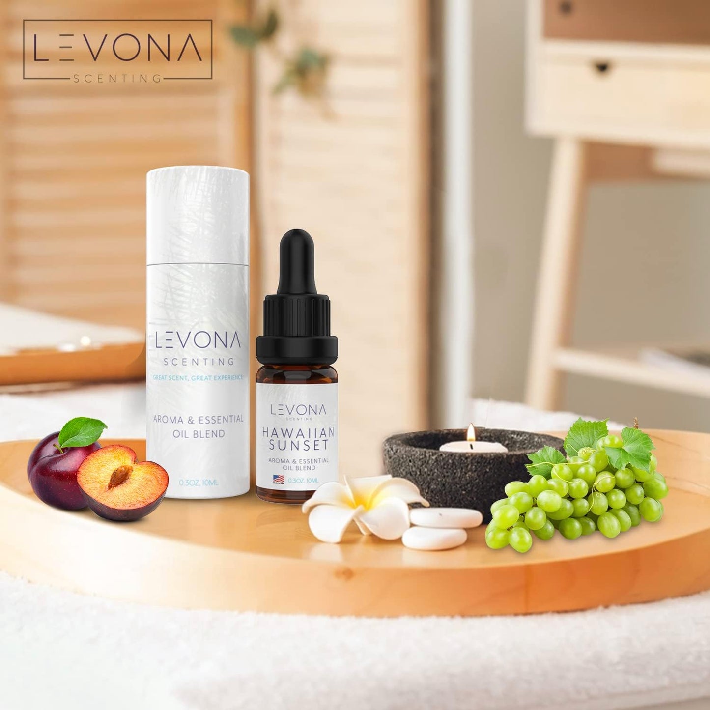 Levona Scent Essential Oils - Scents for Home, Hotel & Office Use - Perfect for Home Diffuser & Humidifiers - Aroma Fragrance Oil, Ideal for Massage, Relaxation, and Spa - Hawaiian Sunset, 10ml