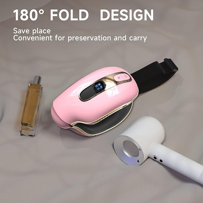 Eye Massager with Heat and Cooling for Migraines, Dry Eyes, Dark Circles, Rechargeable Heated Eye Mask Massager Improve Sleeping - Gifts for Women and Men (Pink)