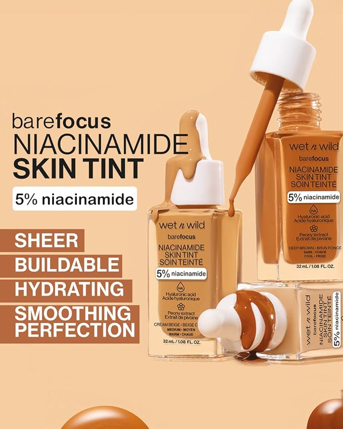 wet n wild Bare Focus Skin Tint, 5% Niacinamide Enriched, Buildable Sheer Lightweight Coverage, Natural Radiant Finish, Hyaluronic & Vitamin Hydration Boost, Cruelty-Free & Vegan - Fair