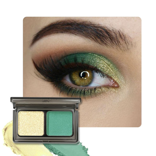 Golden Green Two Color Matte Shimmer Glitter Eyeshadow Palette,Eye Shadow Powder Professional Long-Lasting Waterproof Makeup Palette,Easy-To-Apply and Compact for Travel,Vegan & Cruelty-Free
