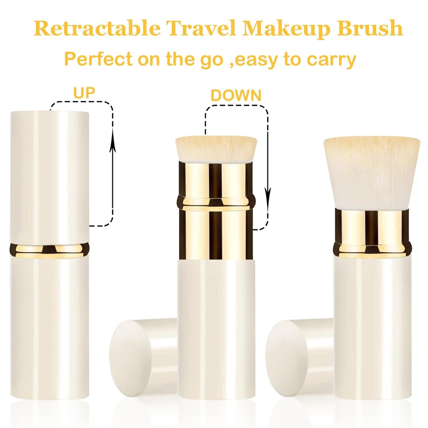 Retractable Kabuki Makeup Brush 2 Pack, Travel Powder Foundation Makeup Brush Face Blush Brushes for Blending Liquid, Blush, Bronzer, Buffing, Sunscreen,Flawless Cosmetics