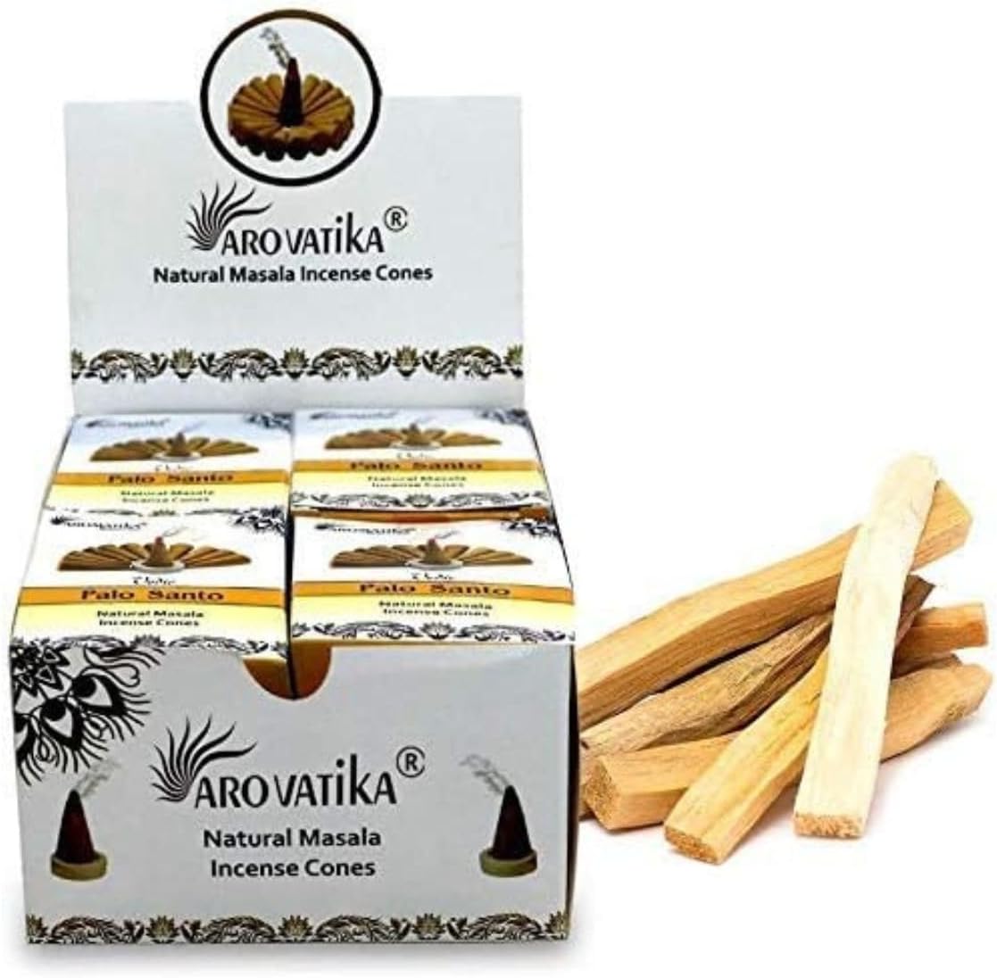 ARO VATIKA Vedic Palo Santo Natural Masala 120 Incense Cones in Pack of 12 Boxes | Environment-Friendly Dhoop | Best for Prayer, Reiki, Meditation & Relaxation | Burn Time- 25 mins
