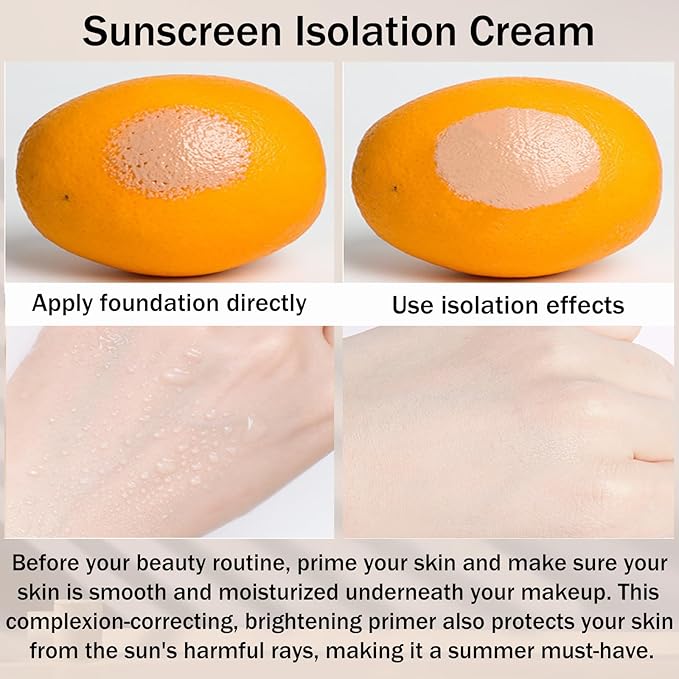 3 In 1Primer for Face Before Makeup,Sunscreen Isolation Cream, SPF 50, One Step Color Corrector Face Primer, Blurs Imperfections Oil Control & Moisturizing Skin Tone Correcting,Radiance Skin