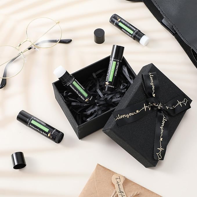 4 Pcs Lip Balm with Gift Box for Men Raffia Grass Organic Natural Beeswax Lip Balm for Father's Day Gifts Women Adults Teens Dry Chapped Lips Care Product