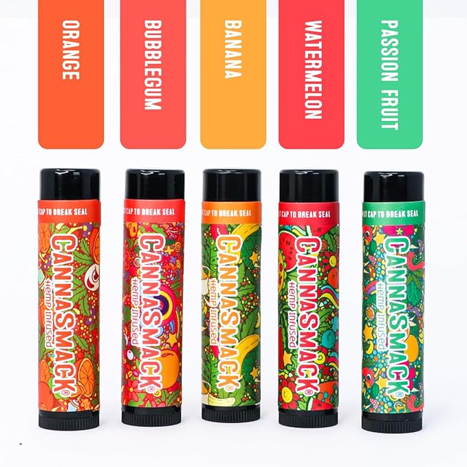 CannaSmack Vegan Hemp Lip Balm - 5 Flavors Included - Soothe, Moisturize, Hydrate, Protect, & Nourish Dry Chapped or Irritated Lips - Made with Hemp Seed Oil, Natural, & Botanical Ingredients
