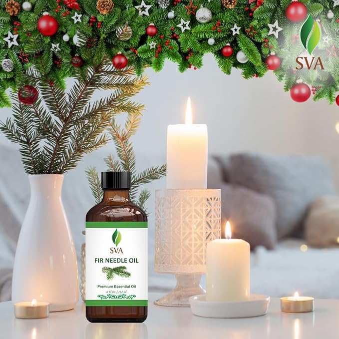 SVA Fir Needle Essential Oil – 4 Fl Oz – 100% Natural Fir Needle Oil - for Diffuser, Hair Care, Face, Skin Care, Aromatherapy, Scalp and Body Massage, Soap and Candle Making – with Dropper