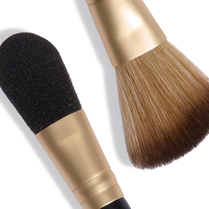 LAURA GELLER NEW YORK Dual-Ended Highlighter Brush - Multipurpose Makeup Brush for Highlighter, Blush, Bronzer and More - Includes Dual-Fiber Vegan Bristles and Satin Paddle for Flawless Application