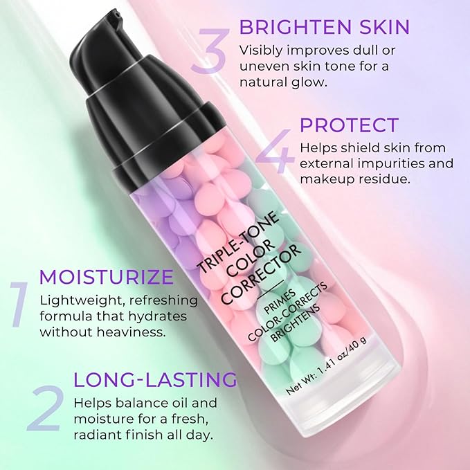 Primer for Face Before Makeup, 3 In 1 One Step Color Corrector Primer, SPF 50 PA+ Sunscreen Isolation Cream, Hydrating, Oil Control Facial Serum Even Skin Tone, Water-Resistant & Sweat-Proof