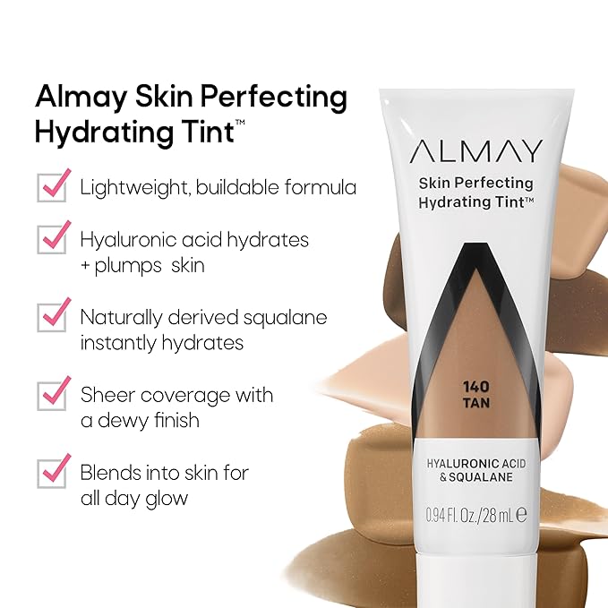 Almay Hydrating Liquid Foundation Tint, Lightweight with Light Coverage, Naturally Dewy Finish, Hypoallergenic, Dermatologist TestedFragrance Free, 170 Mocha, 0.94 fl oz.