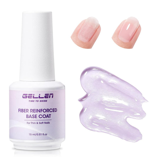 GELLEN Fiber Glass Base Gel Polish, 0.51 Fl.oz Clear Nail Strengthener for Repair Broken Damaged Thin Weak Nails, Professional Soak Off UV Base Coat Salon Home