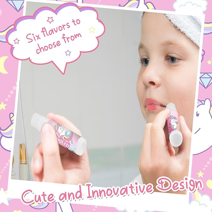 24 Pcs Unicorn Lip Balm Back to School Gift Unicorn Party Favors Lip Balm for Girls Birthday Party Favors Lip Gloss for Kids Gifts for Kids Fruity Favors Unicorn Gift for Cute Girls