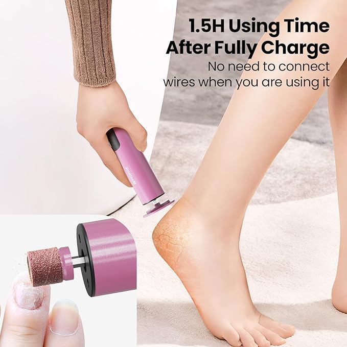Electric Foot Callus Remover, 2 in 1 | 6 Speed Adjustable Foot File Nail Grinder with Sandpaper Disks, Professional Sander Pedicure Tool for Feet Dead Skin, Self Care Gifts for Women Mom Lover Friends