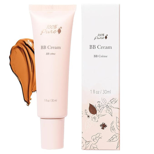 100% PURE BB Cream Shade 30 Radiance Full Face Coverage Skin Care & Glow - All-In-One Primer Concealer & Foundation Makeup - Shimmery, Dewy Youth Tan Color w/Warm Golden Undertone - Vegan - 1 Fl Oz