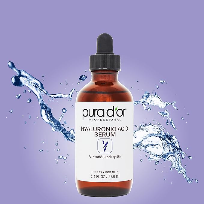 PURA D'OR Hyaluronic Acid Serum For Deep Hydration (3.3oz x2 = 6.6oz) Anti-Aging, Plumping & Moisturizing Formula For Smooth, Supple Skin - Natural Skincare Boost - Fine Lines & Wrinkle Reducer