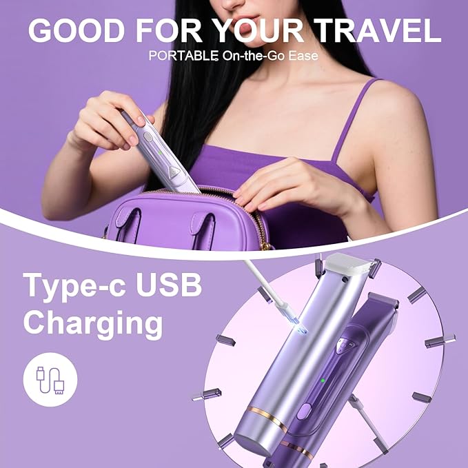 Electric Bikini Trimmer for Women - Dermave Bikini Shaver, Waterproof Dual Head Shaver (Purple)