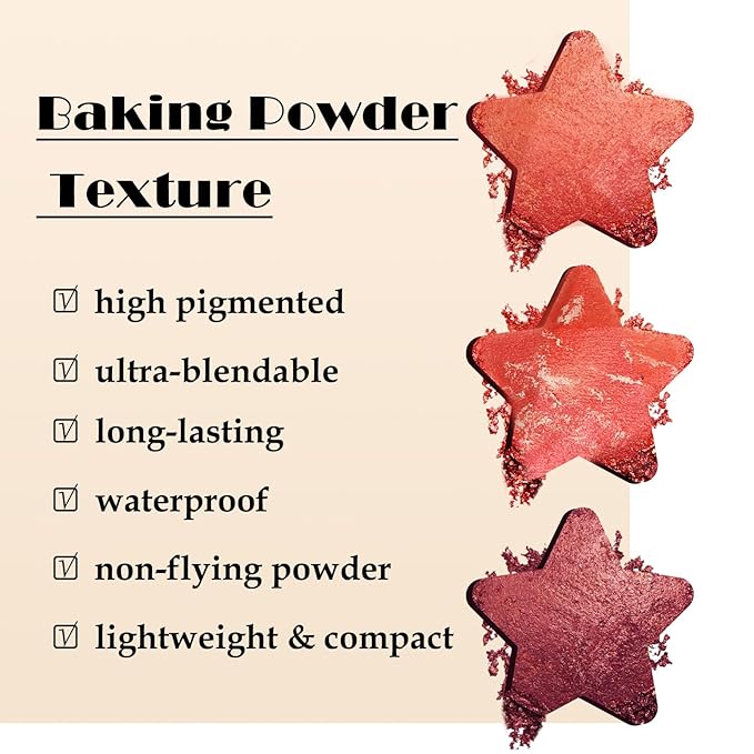 Boobeen 3 Colors Baked Shimmer Highlight & Blush Palette, Powder Palette Facial Bronzers Illuminator Makeup Palette, Lightweight Highlighter Blusher Contour for Cheeks, Lasting Natural Glowing