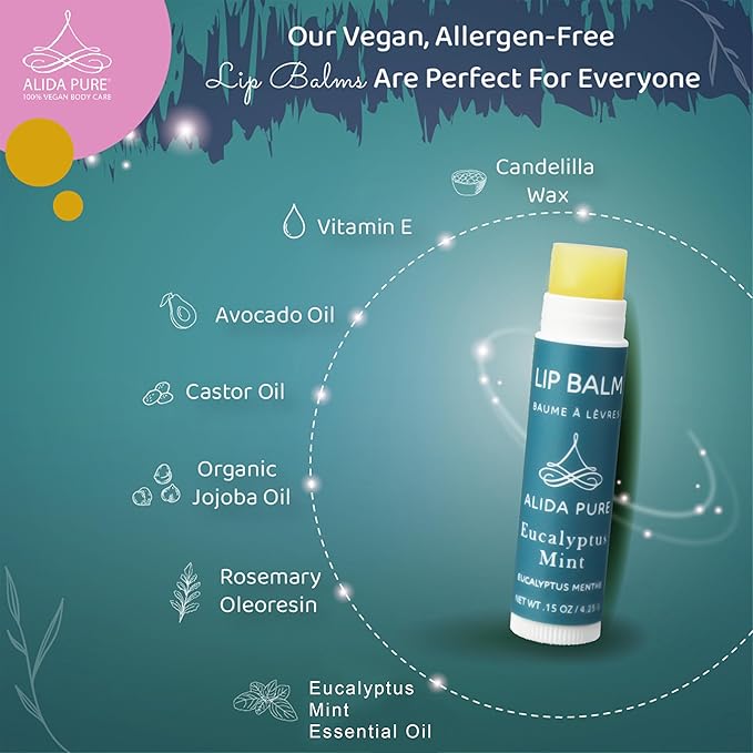 Duet Lip Balm Collection, Vegan Lip Balm Set, Beeswax Free, with Avocado Oil, Organic Jojoba Oil, and Vitamin E, Natural Moisturizer for Dry, Chapped Lips, 5 Tube Set