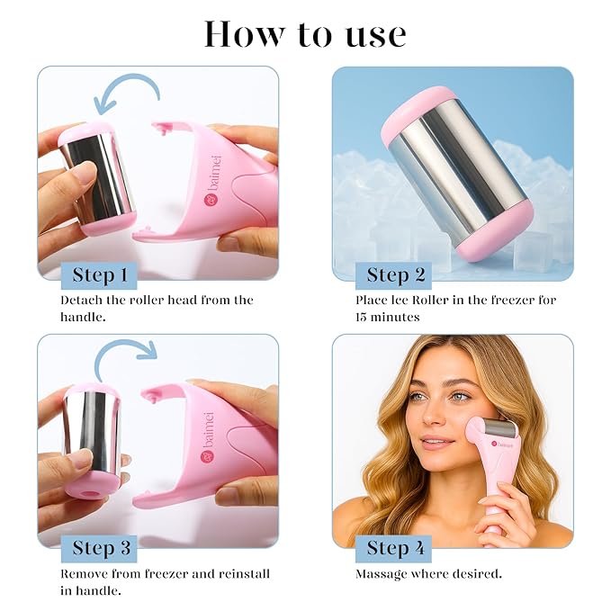 BAIMEI Stainless Steel Ice Roller for Face & Gua Sha Facial Tools, Soothes Puffiness, Relieves Pain, Self - Care Gift for Women