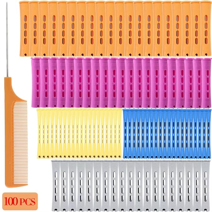 100pcs Hair Curling Rods Set - Plastic Cold Wave Rollers for Natural, Long or Short Hair Styling - Women's DIY Hairdressing Tools in Orange, Purple, Gray, Blue, Yellow