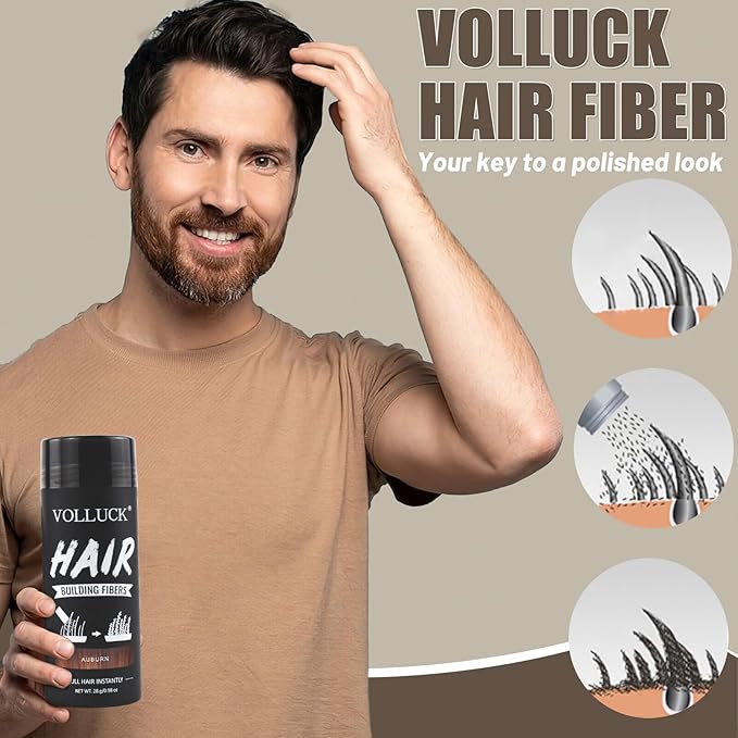 VOLLUCK Hair Fibers for Thinning Hair, Instant Coverage Hair Building Fibers for Women and men, Natural Hair Powder for Conceal Hair Loss 28 g (Auburn)
