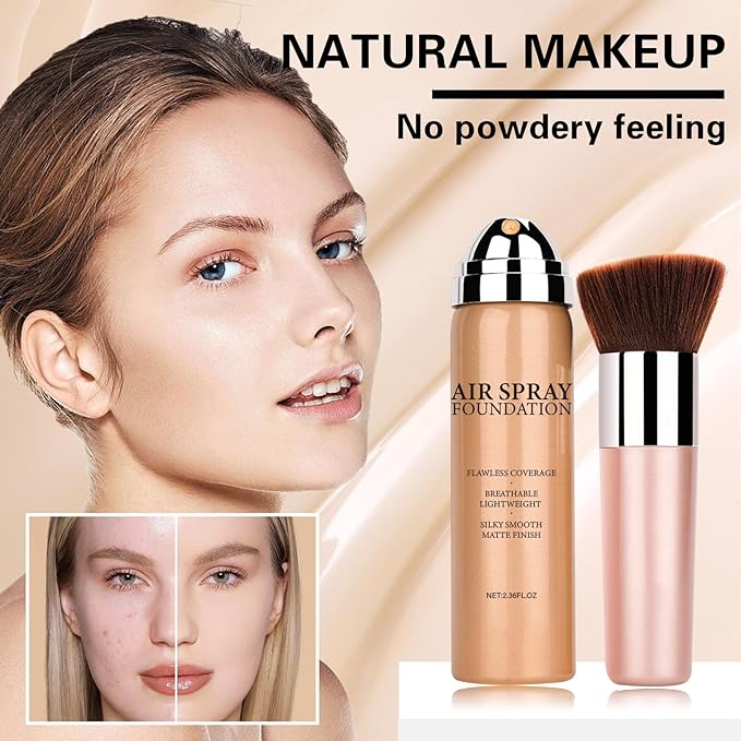 Airbrush Foundation Makeup Spray for Mature Skin Silk Lightweight Airbrush Flawless Setting Spray Foundation Makeup（02# Beige）
