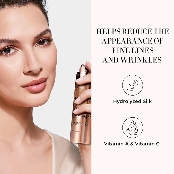 LUMINESS Silk Airbrush Spray Foundation & Buffing Brush Kit – Full Coverage Foundation & Dual-Sided Buffing Brush - Buildable Coverage, Anti-Aging Formula Hydrates & Moisturizes (Shade - Light Deep)