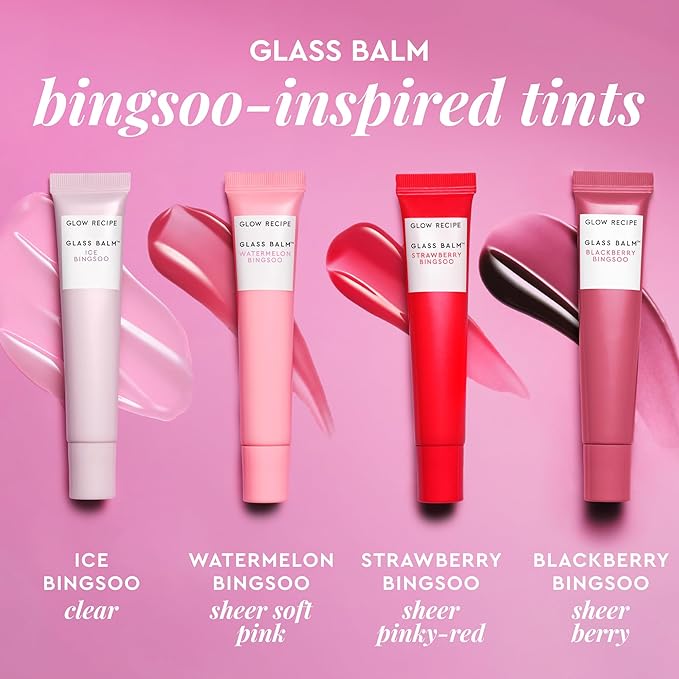 Glow Recipe Glass Balm Lip Treatment - 12Hr Hydrating Lip Balm & Moisturizer with Hyaluronic Acid to Smooth, Plump & Protect from Dryness, High Shine Finish - Clear Tint, Ice Bingsoo (15 ml)