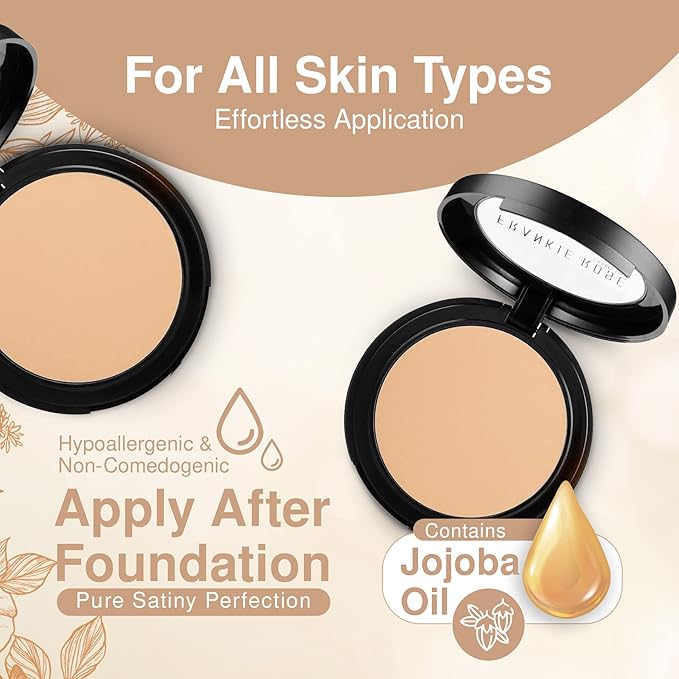 Frankie Rose Cosmetics Powder Foundation – Full Coverage Face Powder For Pores & Imperfections, Evens Out Skin Tone & Shine-Control | 58 Grams (Silk)