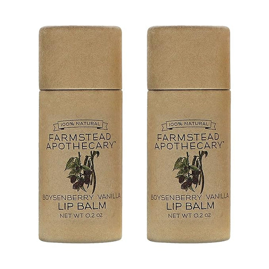 Farmstead Apothecary 100% Natural Lip Balm with Organic Beeswax, Organic Shea Butter & Organic Coconut Oil, Boysenberry Vanilla 0.2oz (Pack of 2)