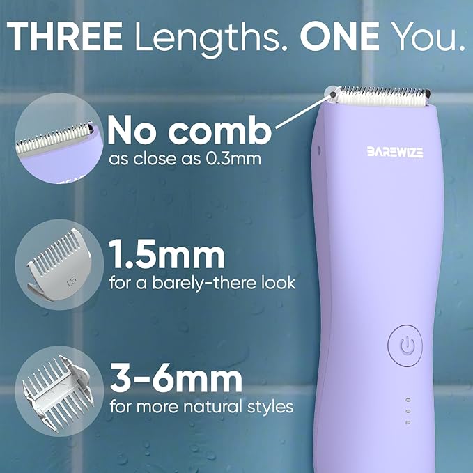 Bikini Trimmer for Women, Legs & Pubic Hair Trimmer | Waterproof, Type-C Rechargeable, LED Light, Replaceable Blade, Electric Razors for Women, Womens Body Shaver (Lilac Purple)