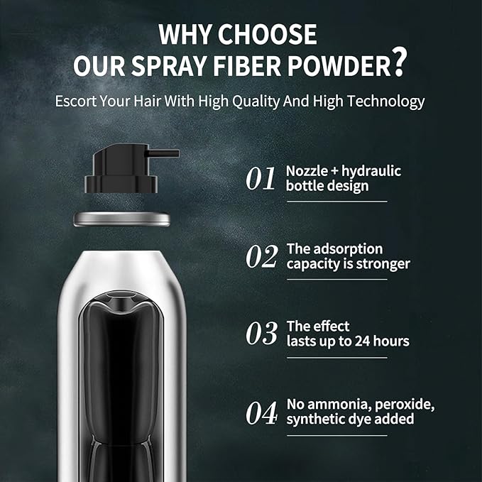 Sevich Hair Fiber Thickener Spray - Instant Hair Thickening Powder for Men & Women, Root Touch Up Hair Color, Hair Building Fibers for Thinning Hair, Waterproof, Sweatproof, Natural Look,120ml Black