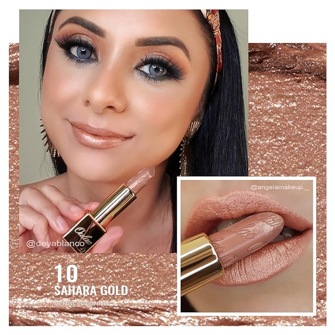 Oulac Metallic Brown & Nude Lipstick Set - 2PCS Vegan Lightweight Hydrating Formula with High Impact Lip Color for Full Coverage Lip Makeup, Christmas Gifts for Women, 08+10